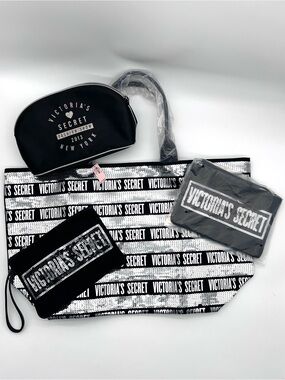 Victoria’s Secret Sequin Weekender Tote & Pouches 2013 NWT Rare